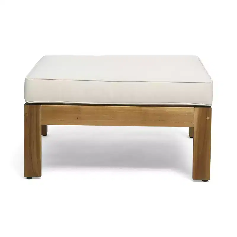 GDFStudio Allaire Canapé sectionnel 3 places en bois d'acacia avec pouf