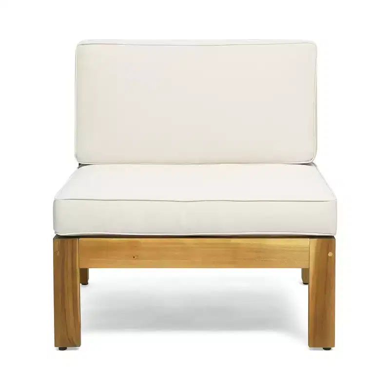 GDFStudio Allaire Canapé sectionnel 3 places en bois d'acacia avec pouf