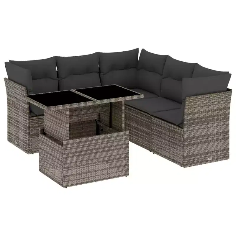 vidaXL Salon de jardin 6 pièces avec coussins, en résine tressée, modulable, table réglable, plusieurs couleurs