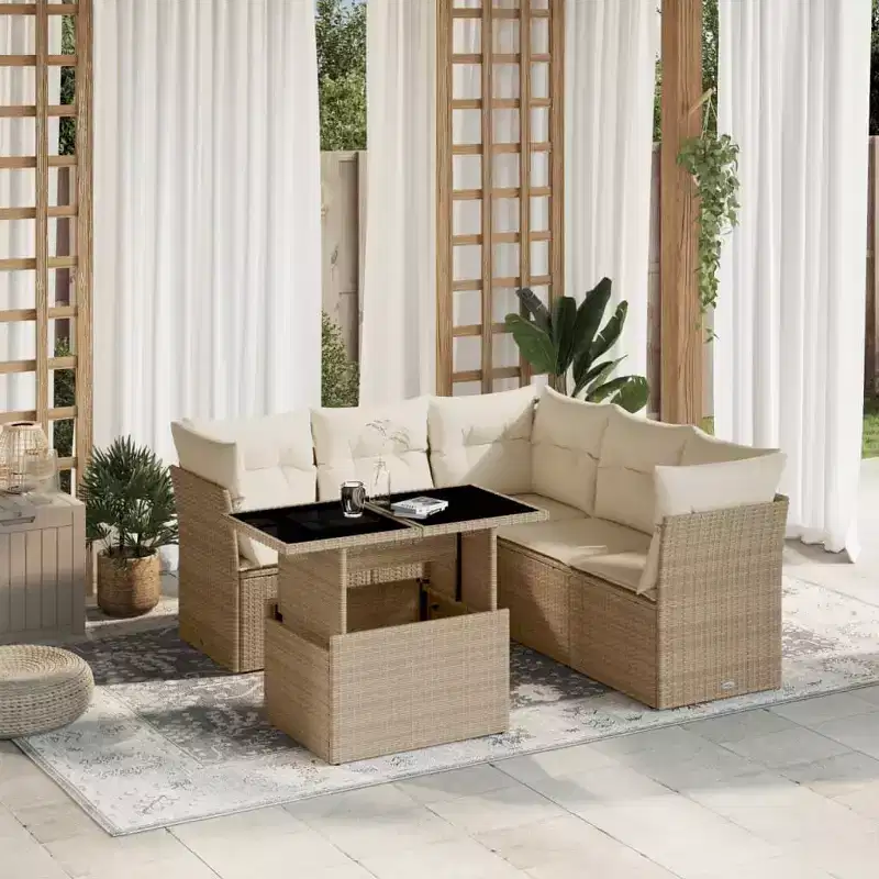 vidaXL Salon de jardin 6 pièces avec coussins, en résine tressée, modulable, table réglable, plusieurs couleurs