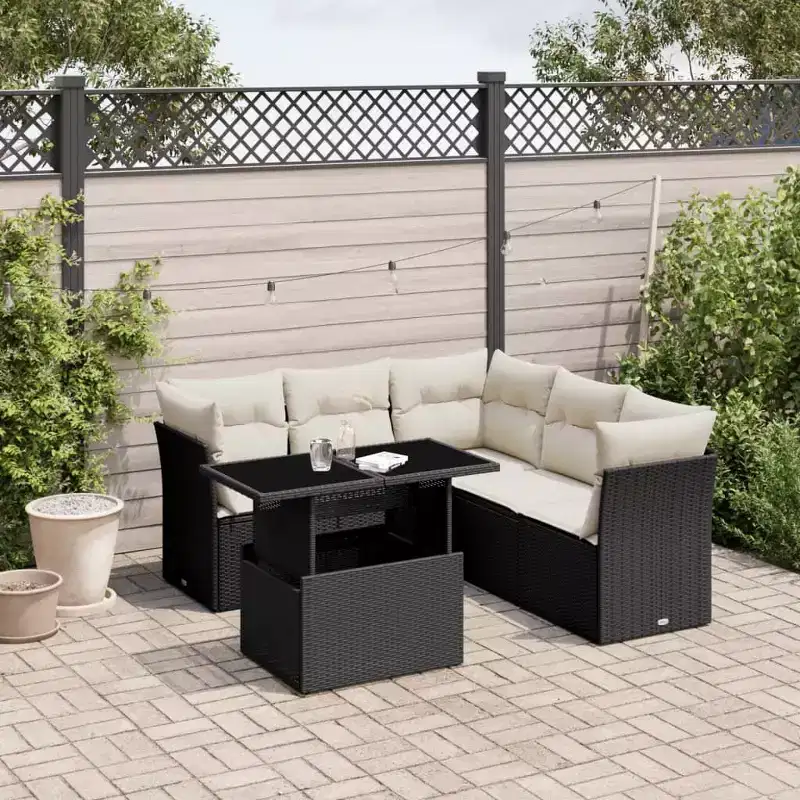 vidaXL Salon de jardin 6 pièces avec coussins, en résine tressée, modulable, table réglable, plusieurs couleurs
