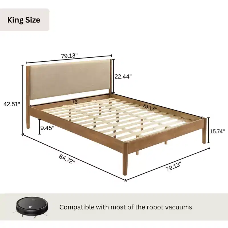 Ensemble de chambre à coucher Roundhill Furniture Vichy 3 pièces en hévéa, lit plateforme avec deux tables de chevet