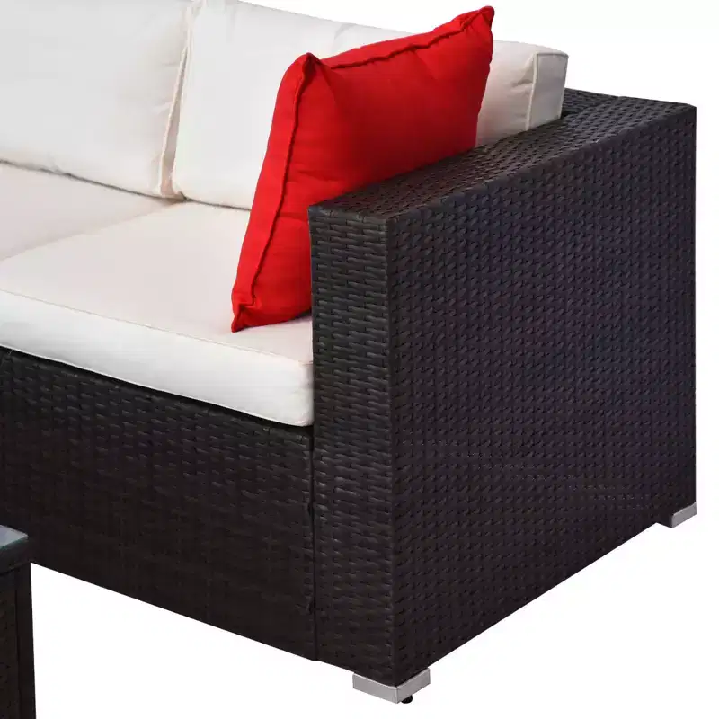 Outsunny Ensemble de mobilier de jardin 5 pièces, Canapé de terrasse, Canapé en rotin PE, Coussins, Oreillers, Ottoman, Table basse