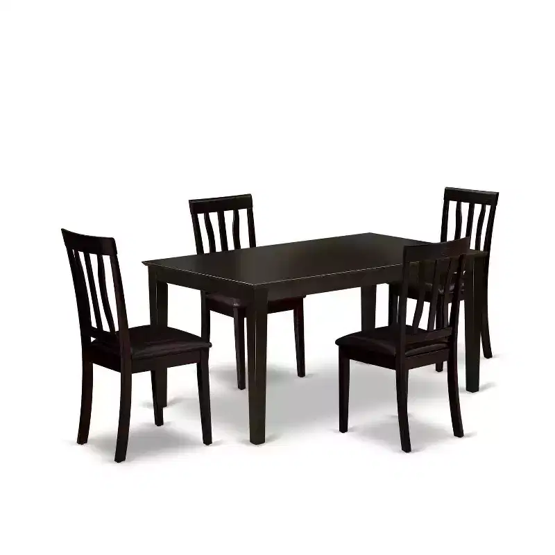 Ensemble de salle à manger 5 pièces en bois massif couleur cappuccino – Pour 4 personnes