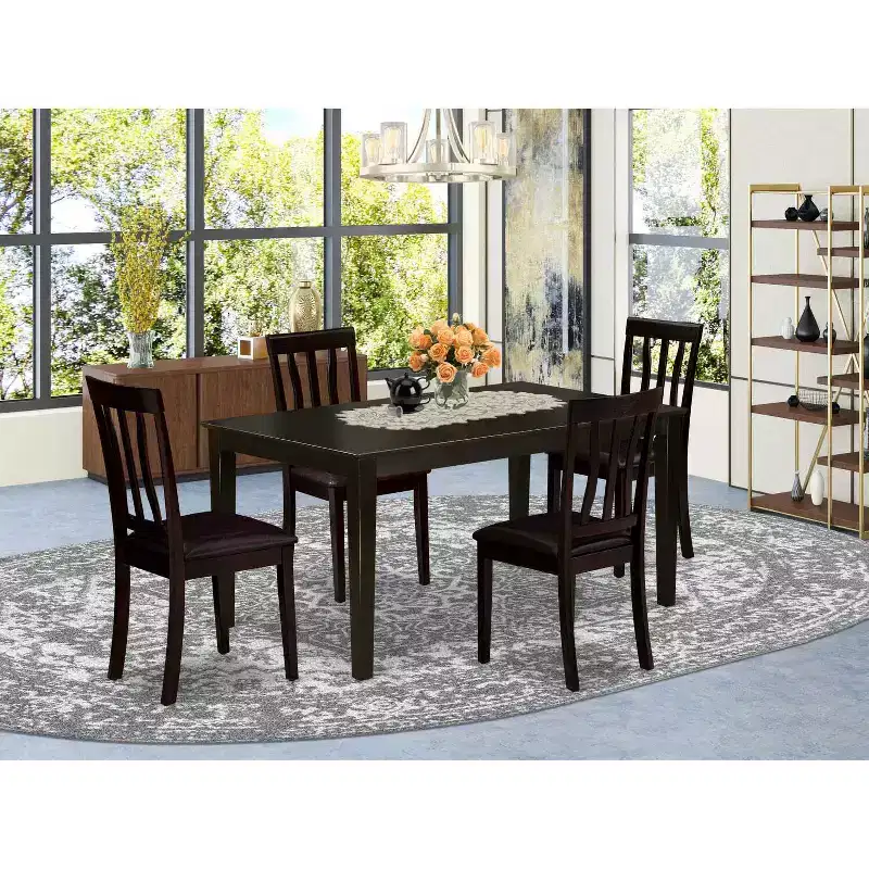 Ensemble de salle à manger 5 pièces en bois massif couleur cappuccino – Pour 4 personnes