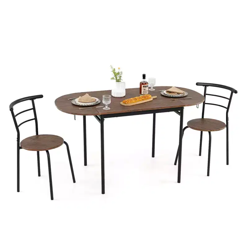 Costway Ensemble table à manger pliable 3 pièces avec 2 chaises, table de coin ovale industrielle