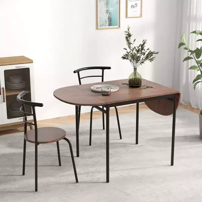 Costway Ensemble table à manger pliable 3 pièces avec 2 chaises, table de coin ovale industrielle