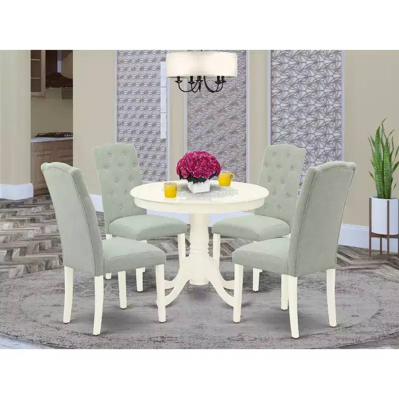 Ensemble de salle à manger 5 pièces HomeStock Lin blanc et bleu layette