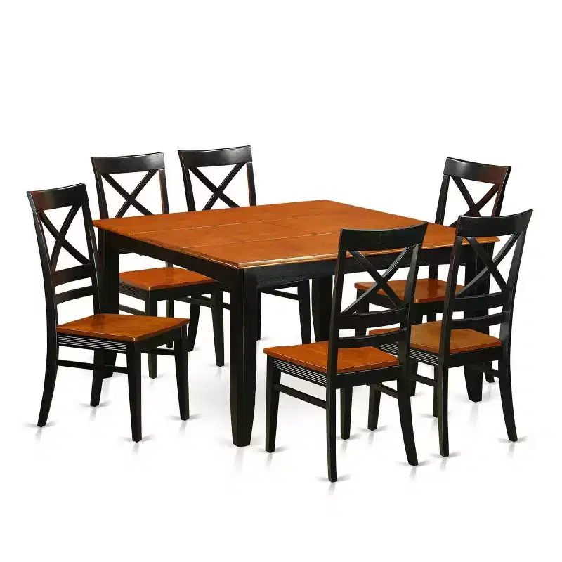 Table de salle à manger HomeStock 7 pièces avec plateau carré en bois massif finition noir et cerisier et 6 chaises
