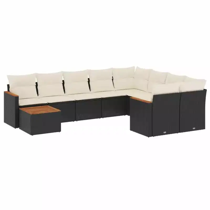 vidaXL Ensemble de canapés de jardin 10 pièces avec coussins résine tressée noir - Noir et crème