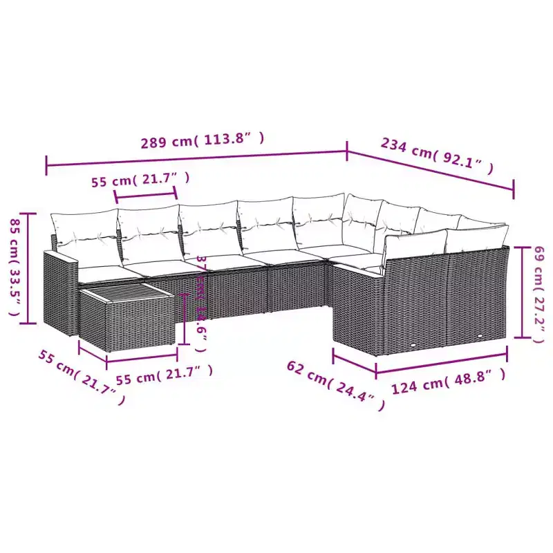 vidaXL Ensemble de canapés de jardin 10 pièces avec coussins résine tressée noir - Noir et crème