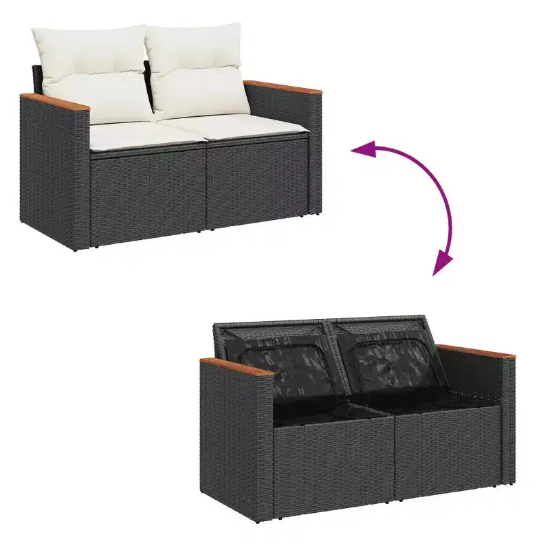 vidaXL Ensemble de canapés de jardin 10 pièces avec coussins résine tressée noir - Noir et crème
