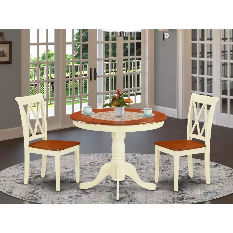 Ensemble HomeStock ANCL3 table ronde de 36 pouces et 2 chaises Cerise Crème