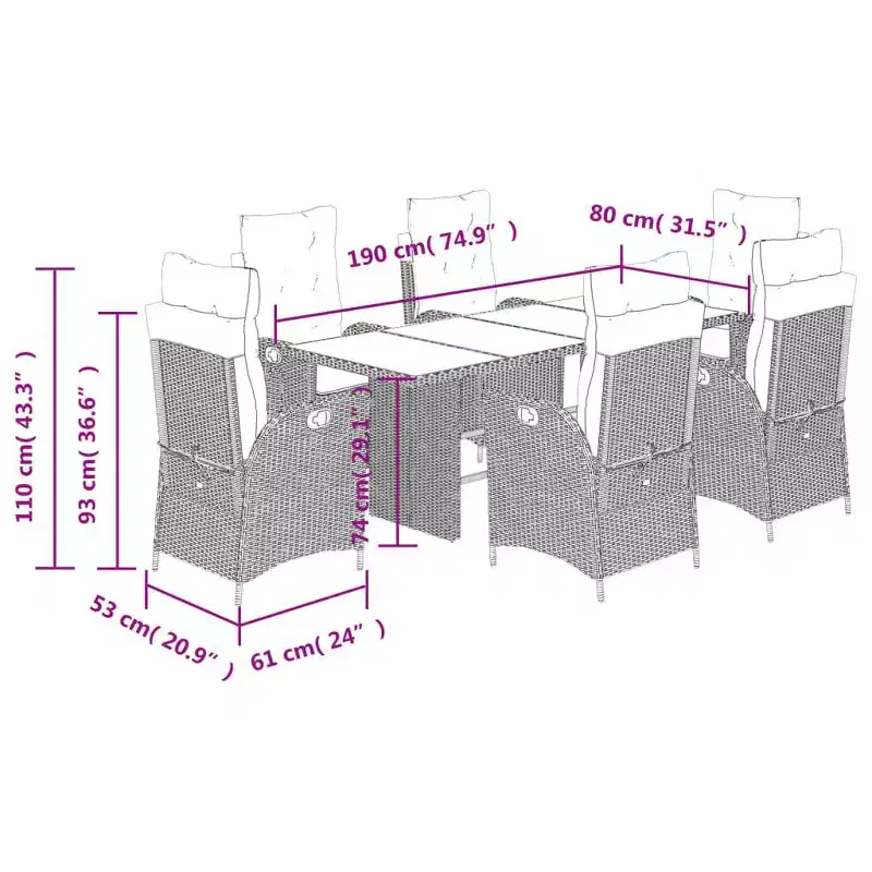vidaXL Ensemble de Repas de Jardin avec Coussins en Plusieurs Couleurs