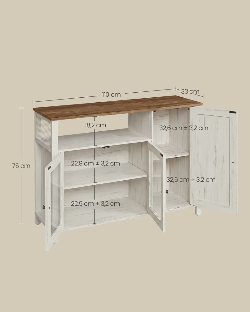 Buffet meuble de rangement 110 x 33 x 75 cm style industriel finition rustique en aggloméré marron miel 12_0009991