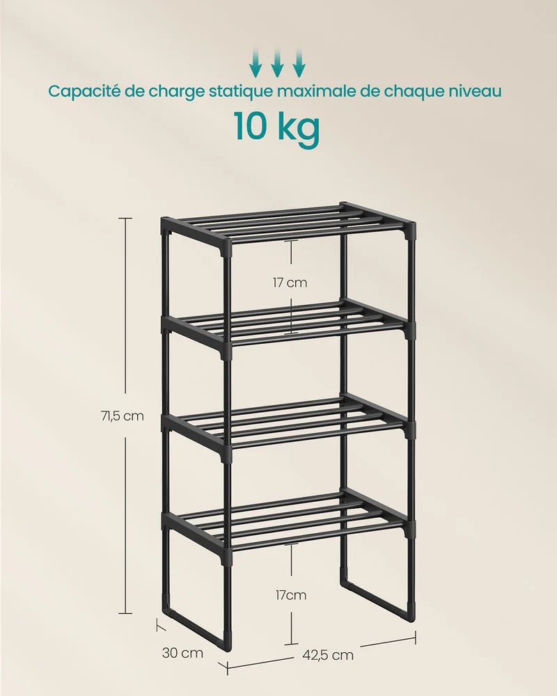 Étagère à chaussures 2 niveaux pour 10 paires salon entrée couloir 92 x 30 x 33 cm en métal noir 12_0008134
