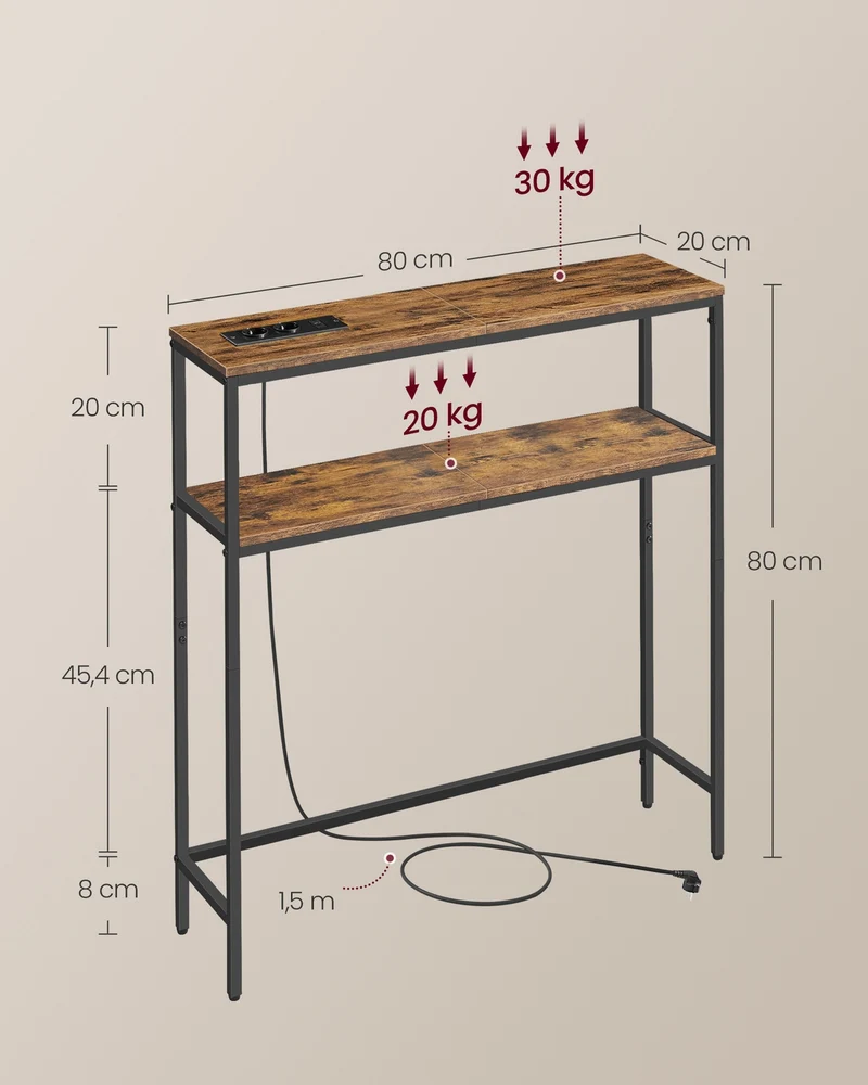 Table de couloir moderne à 2 niveaux 20 x 80 x 80 cm pour salon chambre finition mate en aggloméré marron rustique 12_0011420