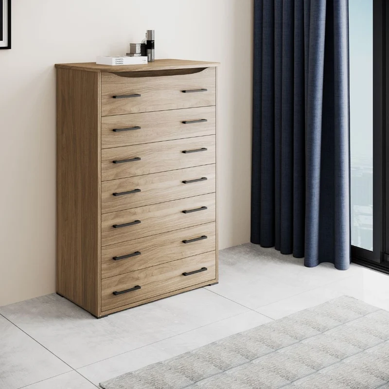 Cassettiera con 7 cassetti colore noce naturale 76x127H cm - Settimino Maxi