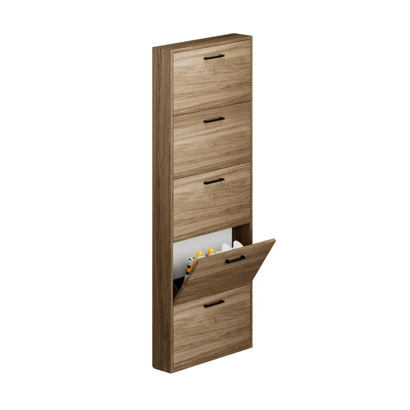 Scarpiera slim salvaspazio con 5 ante colore noce naturale 65x15x180H cm - Serena