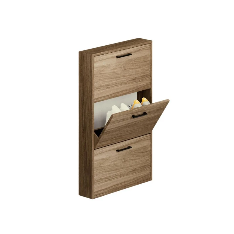 Scarpiera slim salvaspazio con 3 ante colore noce naturale 65x15x108H cm - Serena