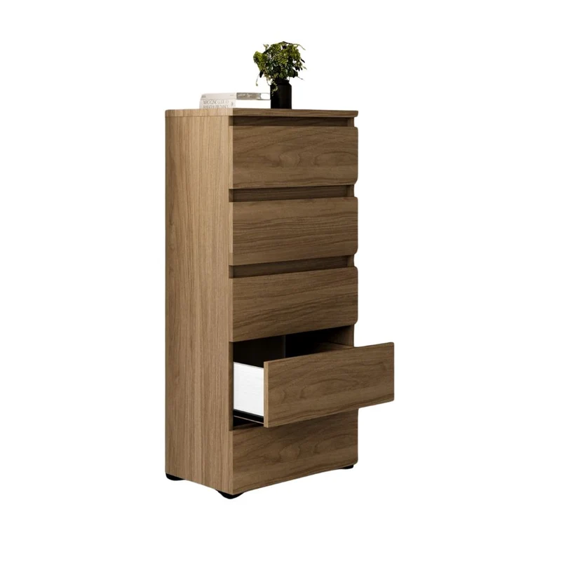 Cassettiera con 5 cassetti colore noce naturale 47x127H montata
