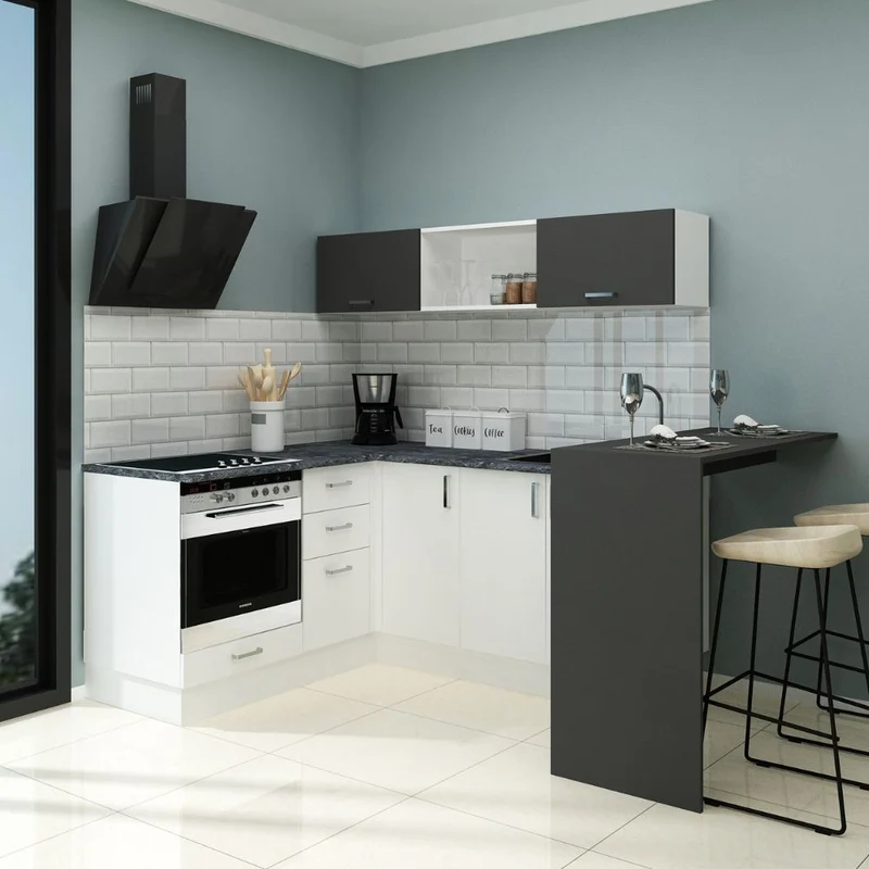 Cucina angolare con penisola reversibile colore bianca e nera 180x160 cm - Matera
