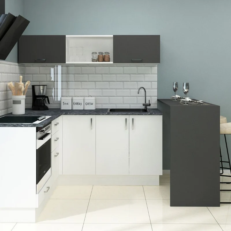 Cucina angolare con penisola reversibile colore bianca e nera 180x160 cm - Matera