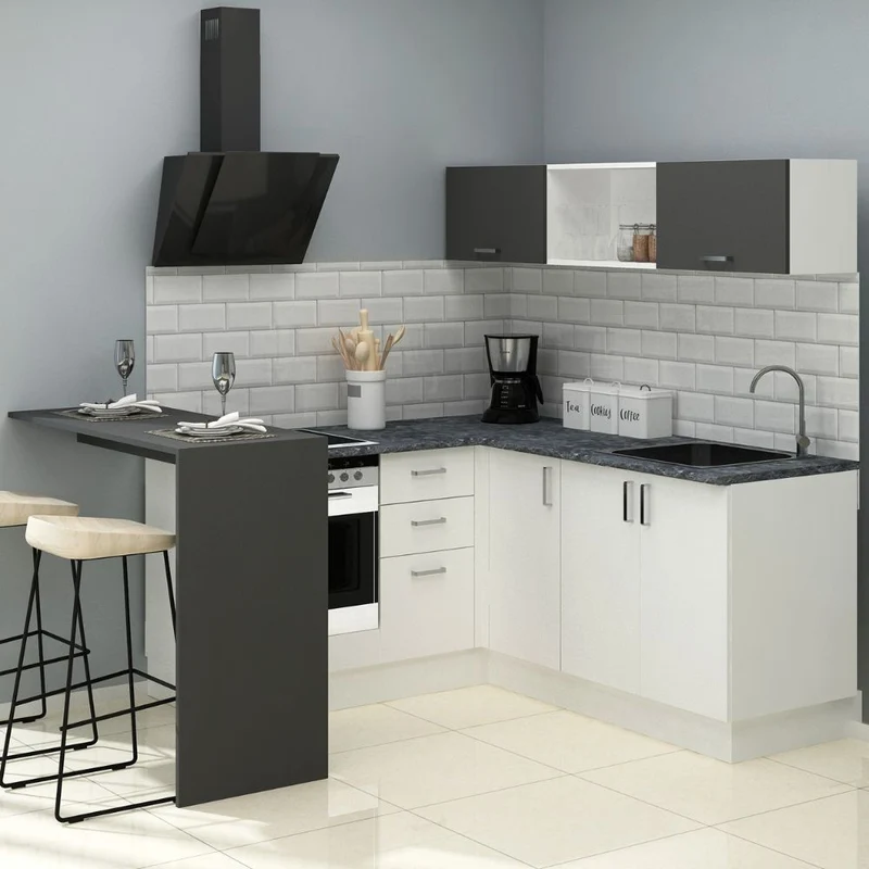 Cucina angolare con penisola reversibile colore bianca e nera 180x160 cm - Matera