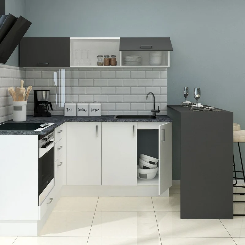 Cucina angolare con penisola reversibile colore bianca e nera 180x160 cm - Matera