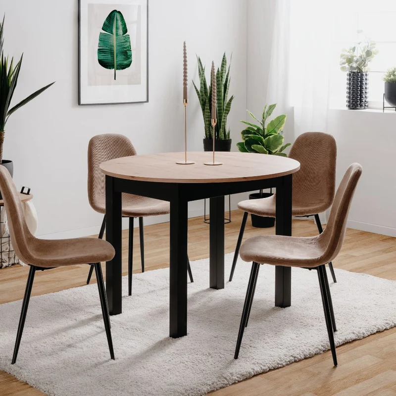 Tavolo rotondo allungabile colore quercia e nero 100x76H cm - Circe