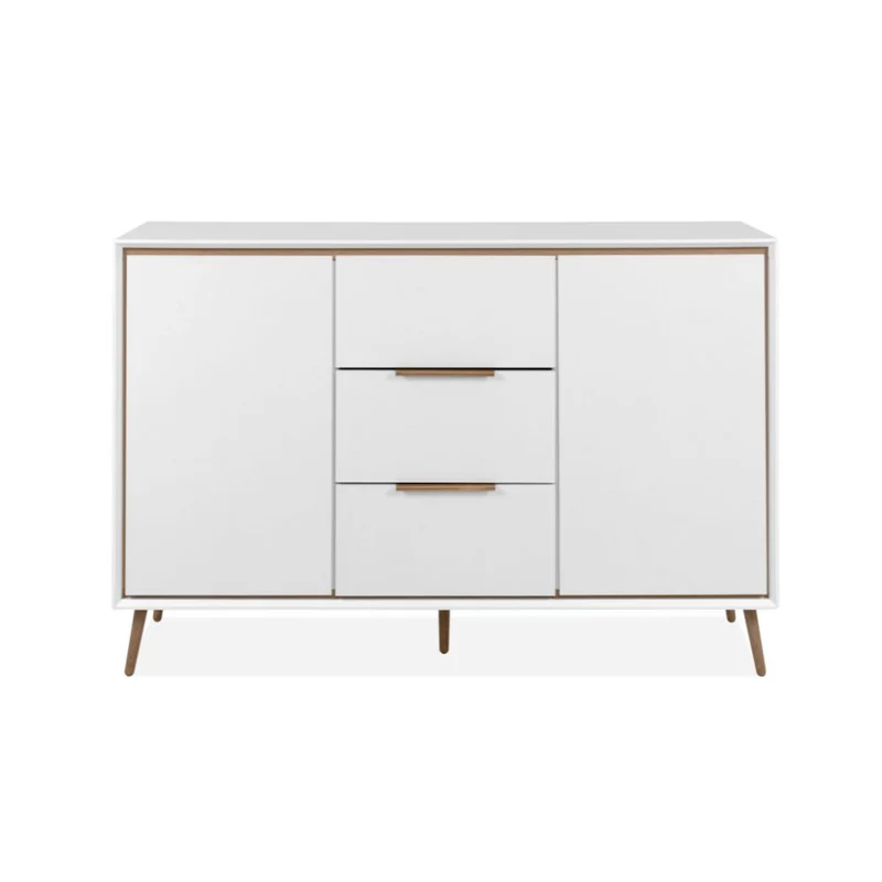 Madia con 2 ante e 3 cassetti colore bianco e particolari quercia 135x90H cm - Borgo