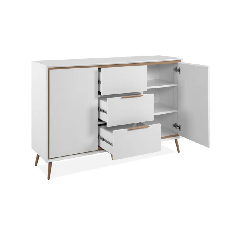Madia con 2 ante e 3 cassetti colore bianco e particolari quercia 135x90H cm - Borgo