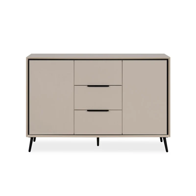Madia con 2 ante e 3 cassetti colore sabbia e particolari neri 135x90H cm - Borgo