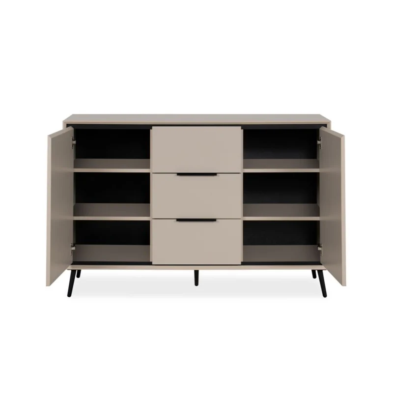 Madia con 2 ante e 3 cassetti colore sabbia e particolari neri 135x90H cm - Borgo
