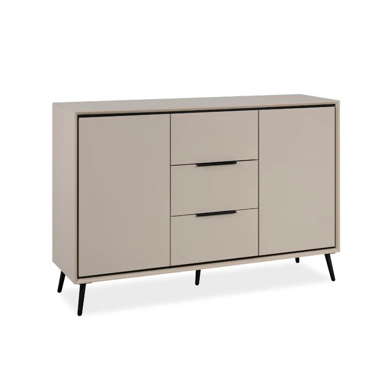 Madia con 2 ante e 3 cassetti colore sabbia e particolari neri 135x90H cm - Borgo