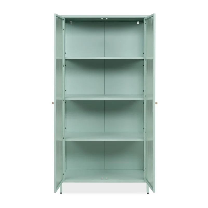 Vetrina 2 ante in vetro scanalato temperato e acciaio laminato verde menta 80x160H cm - Menny