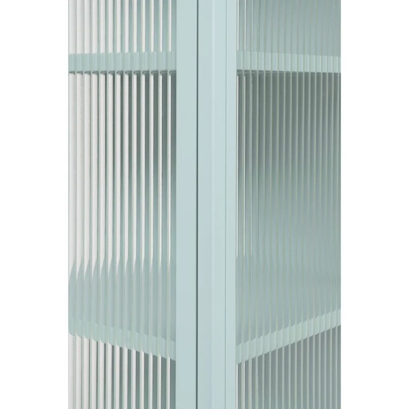 Vetrina 2 ante in vetro scanalato temperato e acciaio laminato verde menta 80x160H cm - Menny