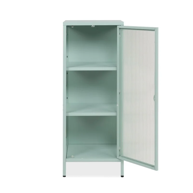 Vetrina in vetro scanalato temperato e acciaio laminato verde menta 40x101.5H cm - Menny