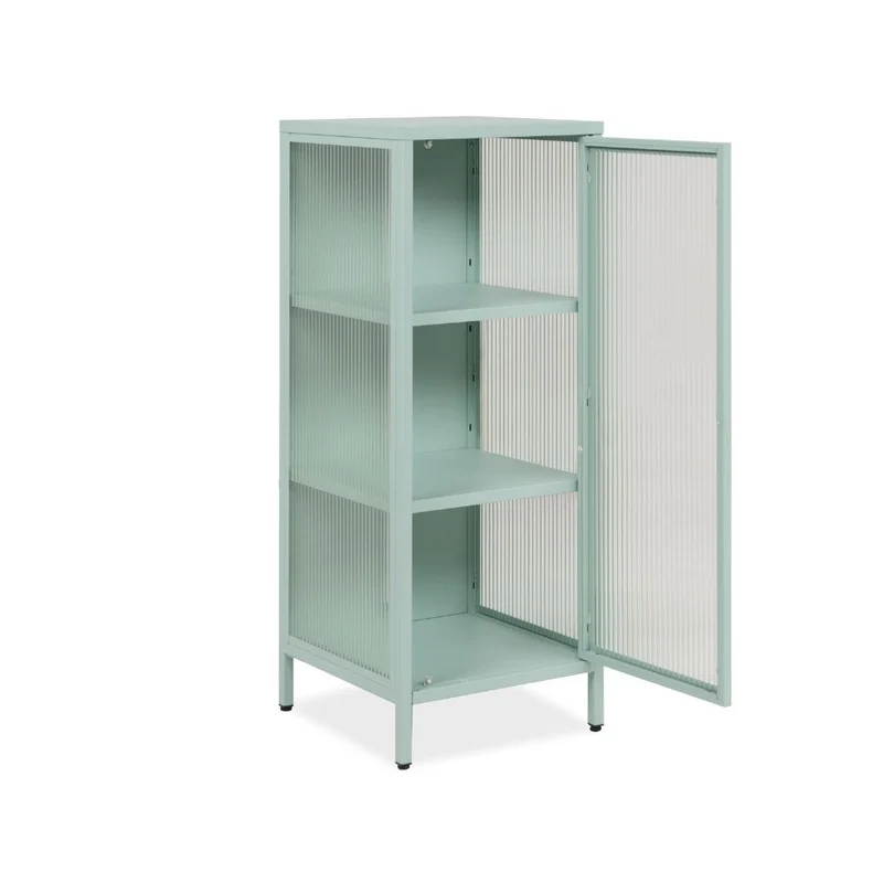 Vetrina in vetro scanalato temperato e acciaio laminato verde menta 40x101.5H cm - Menny