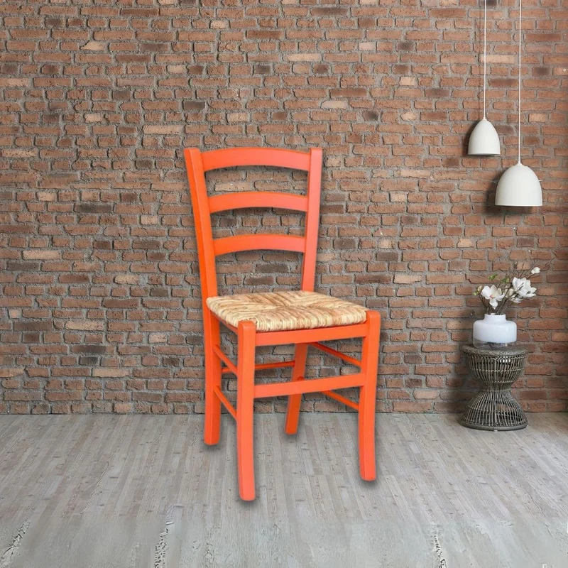Set 2 Sedia in legno di faggio con seduta paglia Venezia colore anlina arancio