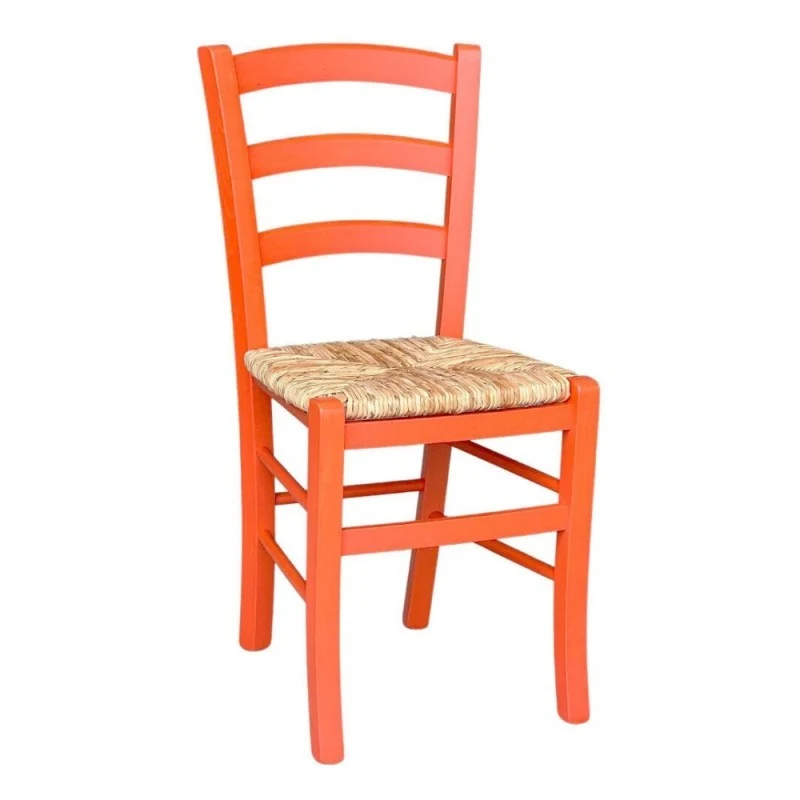 Set 2 Sedia in legno di faggio con seduta paglia Venezia colore anlina arancio