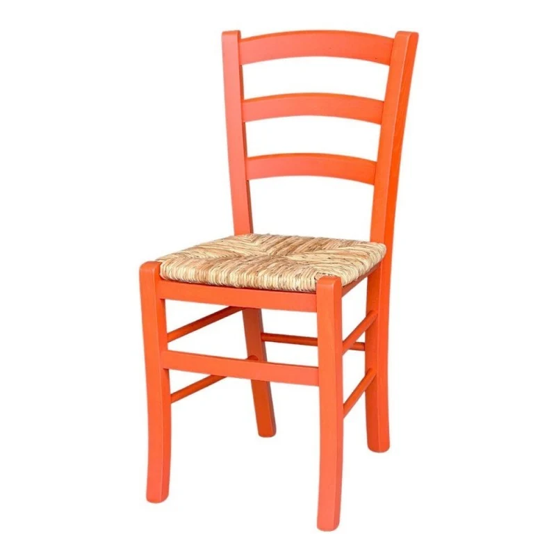 Set 2 Sedia in legno di faggio con seduta paglia Venezia colore anlina arancio