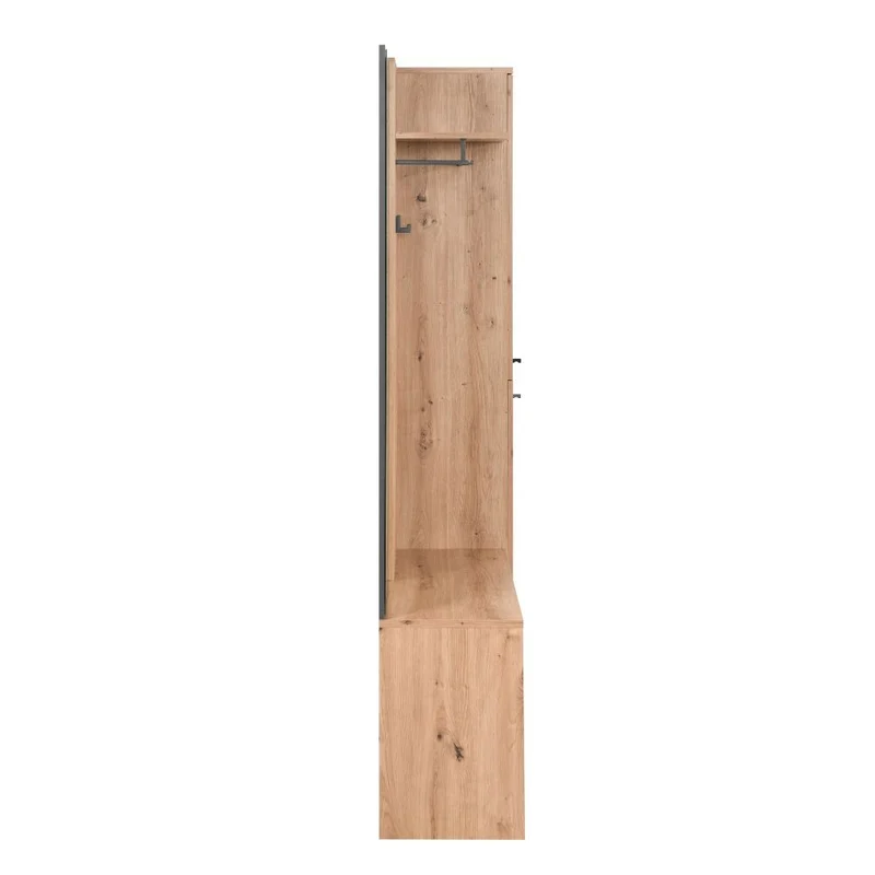 Mobile ingresso con frontale cannettato e specchio colore quercia e antracite 122x190H cm - Medan