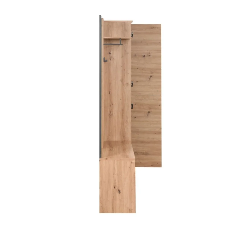 Mobile ingresso con frontale cannettato e specchio colore quercia e antracite 122x190H cm - Medan