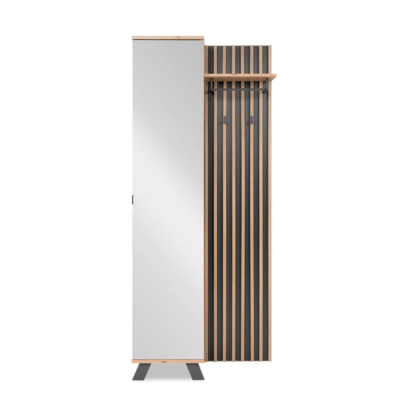Mobile ingresso con frontale cannettato e anta a tutto specchio colore quercia e antracite 80x190H cm - Medan4