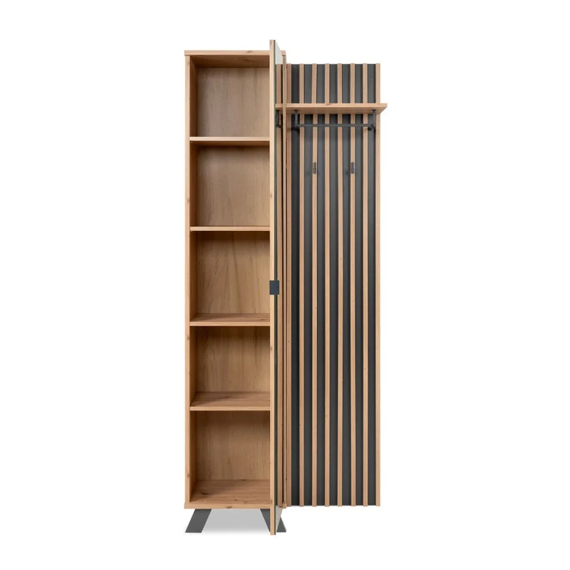 Mobile ingresso con frontale cannettato e anta a tutto specchio colore quercia e antracite 80x190H cm - Medan4