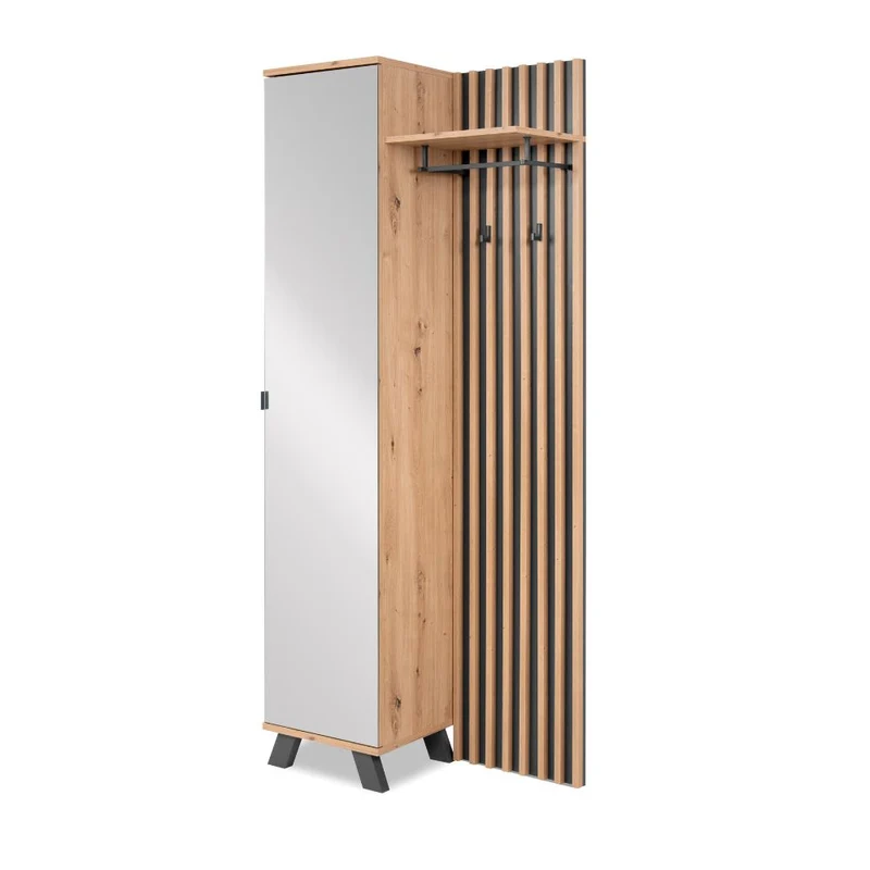 Mobile ingresso con frontale cannettato e anta a tutto specchio colore quercia e antracite 80x190H cm - Medan4