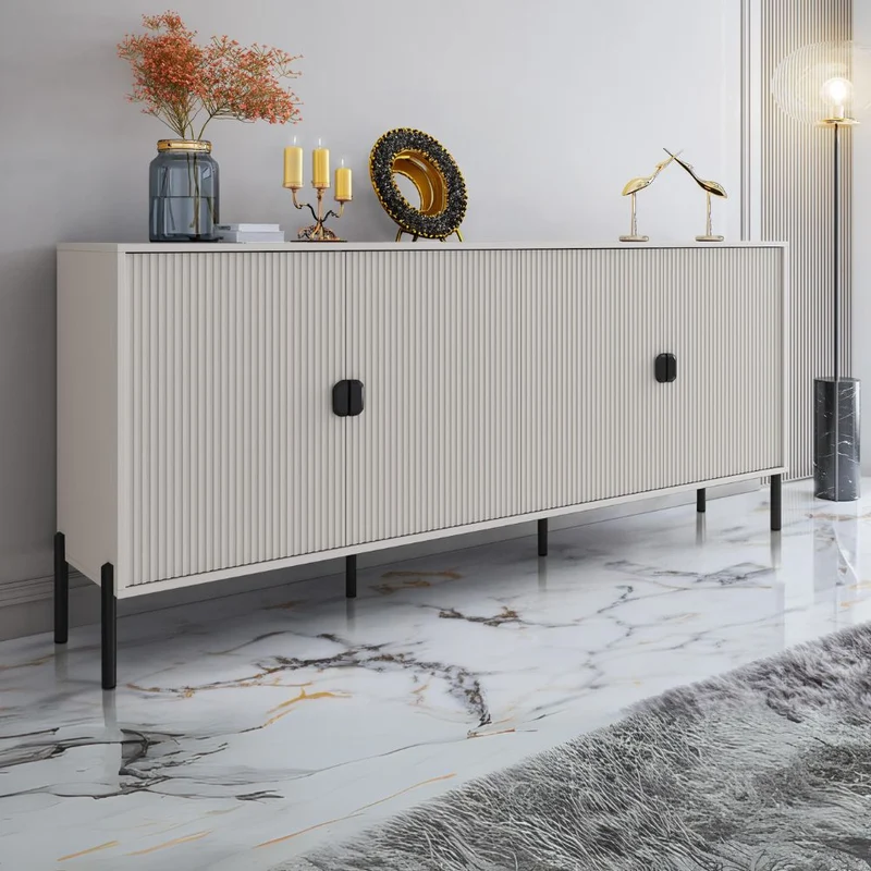 Madia con 4 ante e frontali cannettati colore cashmere opaco 203.4x49x87.4H cm - Blast