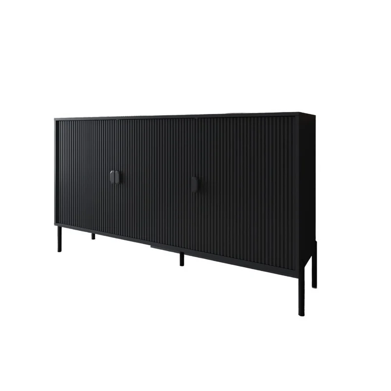 Madia con 3 ante e frontali cannettati colore nero opaco 153.5x49x87.4H cm - Blast