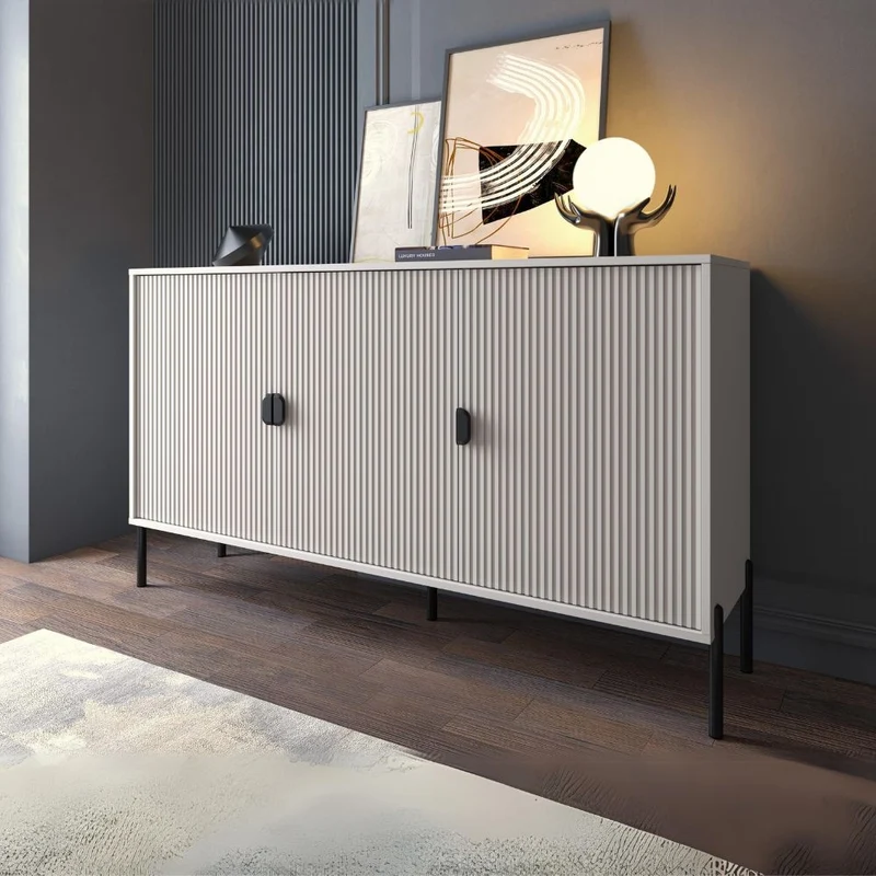 Madia con 3 ante e frontali cannettati colore cashmere opaco 153,5x87,4H cm - Olpin